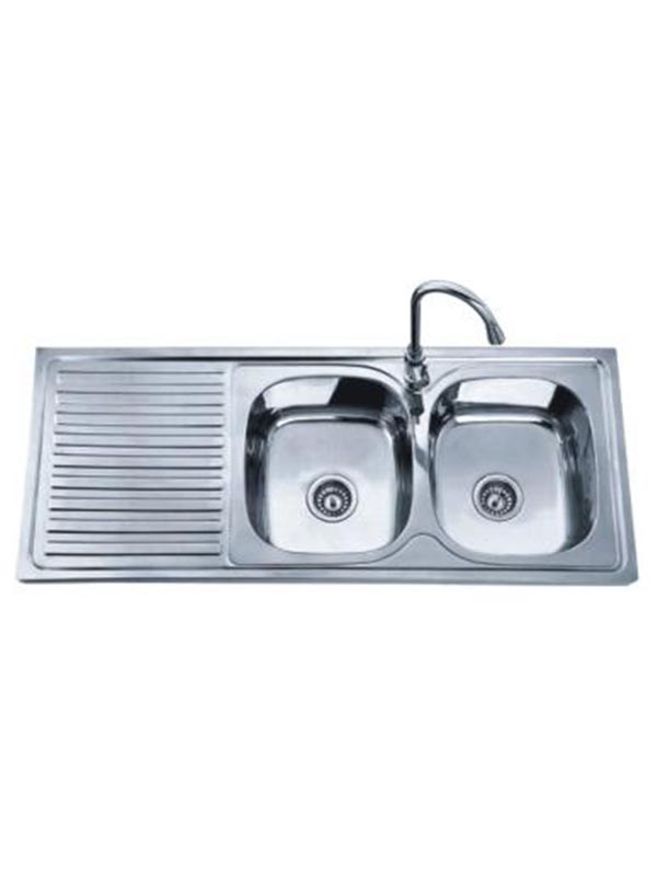 1200 x 500 x 155mm Stainless Steel Kitchen Sink with Double Bowl & Single Tray
