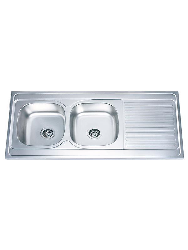 1200 x 600 x 155mm Stainless Steel Kitchen Sink with Double Bowl & Single Tray